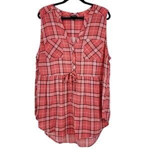 Torrid Women's Pink Plaid Sleeveless Emma Babydoll Challis Tunic Top Size 2x